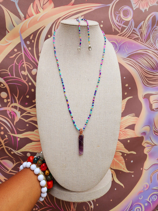 Amethyst & Copper Beaded Necklace and Anklet Set